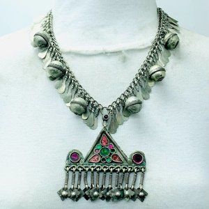 Afghan Long Pendant Necklace, Afghan Necklace With Big Bells